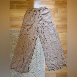 Casual Tan Wide-Leg Linen Pants